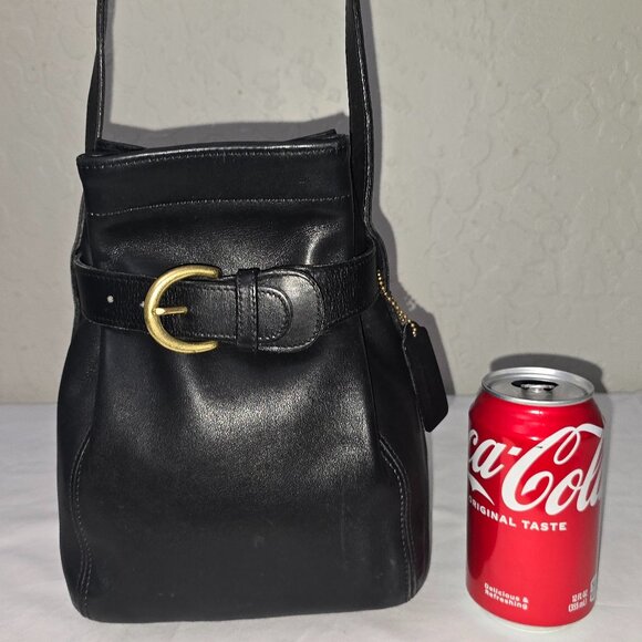 Vintage Coach 4156 Black Leather Belted Pouch Crossbody Bucket Bag - Picture 2 of 13